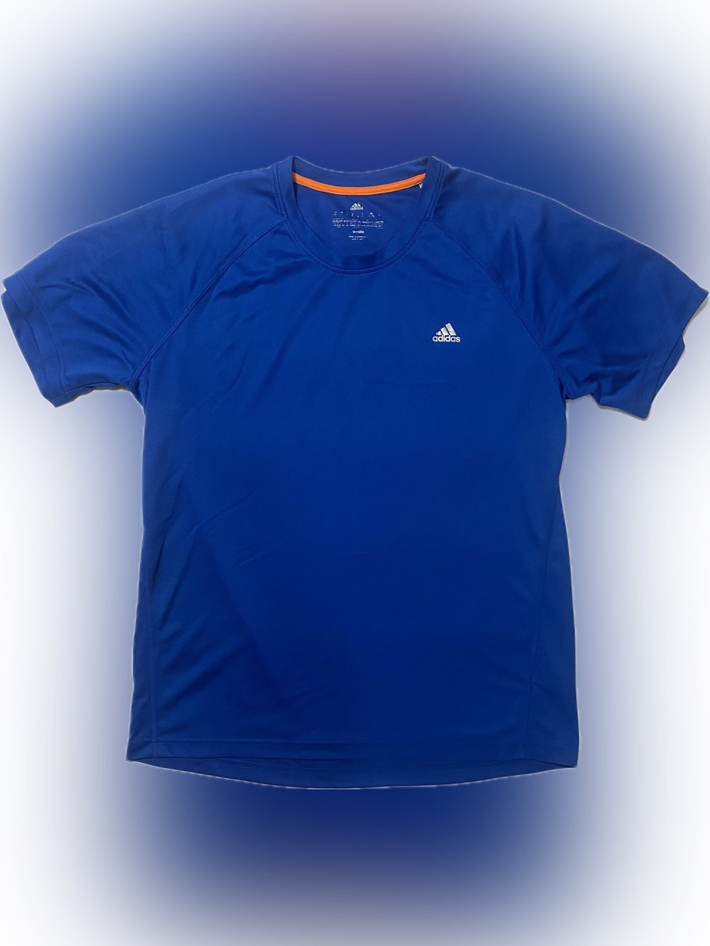 adidas Blue Short Sleeve Performance Tee with Orange Neck Trim